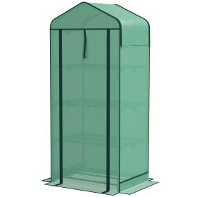 Outsunny Mini Greenhouse with Screen Roof, 4 Tier Portable Small Greenhouse with High Strength PE Cover, Green