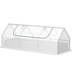 Outsunny 8.6 x 3 x 1ft Raised Garden Bed with Mini Greenhouse, Galvanized Raised Garden Bed with Cover for Herbs and Vegetables