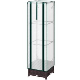 Outsunny Garden Bed with Trellis, Outdoor Plant Box with PE Cover, Drainage Holes and Zipper Door, 15.7" x 15.7" x 48.8", Brown