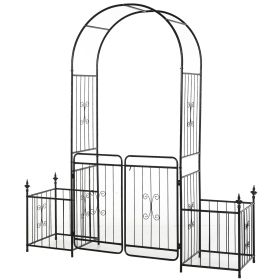 Outsunny Romantic Archway: 86" Metal Garden Arch with Planters for Climbing Vines, Black
