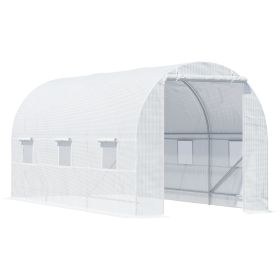 Outsunny 15x7x7 High Tunnel Greenhouse, with 6 Roll-up Windows & Roll Up Door, 140 GSM PE Cover, Steel Frame, for Planting, Garden, White