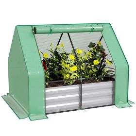 Outsunny 4'x3' Galvanized Raised Garden Bed with PE Greenhouse Cover, Metal Planter Box with Roll-Up Door for Flowers, Vegetables, Green