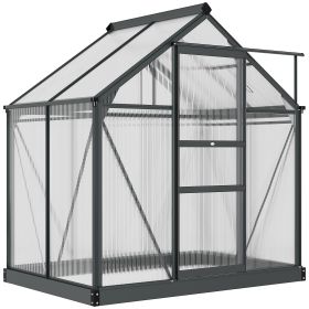 Outsunny Polycarbonate Greenhouse, Heavy Duty Outdoor Aluminum Walk-in Green House Kit Vent Door, 6.2'x4.3'x6.6' Gray