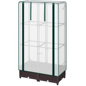 Outsunny Garden Bed with Trellis, Outdoor Plant Box with PE Cover, Drainage Holes and Zipper Door, 31.5" x 15.7" x 48.8", Brown