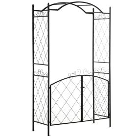Outsunny Metal Garden Arch 85ft Locking Doors Water-Resistant Grape Trellis Wedding Black