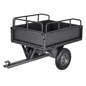 Garden Utility Trailer, 10 Cu. Ft & 500lbs Capacity, ATV UTV Hauling Trailer, Tow Behind Steel Dump Cart with 14" Tires, Hand Pull or Foot Pedal