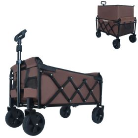 Expandable Dual-Layer Utility Wagon with 100% Extra Space - Grocery Cart for Camping, Shopping, Sports, Gardening, Fishing, Supports 225lbs, Brow