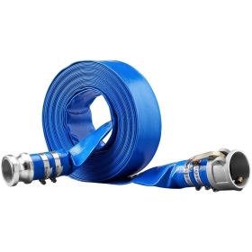 VEVOR Backwash Hose, 2 in x 50 ft, Heavy-Duty PVC Flat Pool Discharge Hose with Aluminum Camlock C & E Fittings, Clamps, Compatible with Pumps