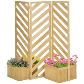 Outsunny Decorative Outdoor Privacy Screen, Freestanding Divider/Separator with 4 Self-Draining Planters