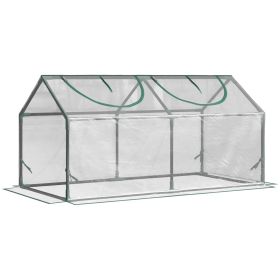 Outsunny 4' x 2' x 2' Portable Mini Greenhouse, Small Green House with PVC Cover, Roll-up Zippered Windows for Indoor, Outdoor Garden, Clear