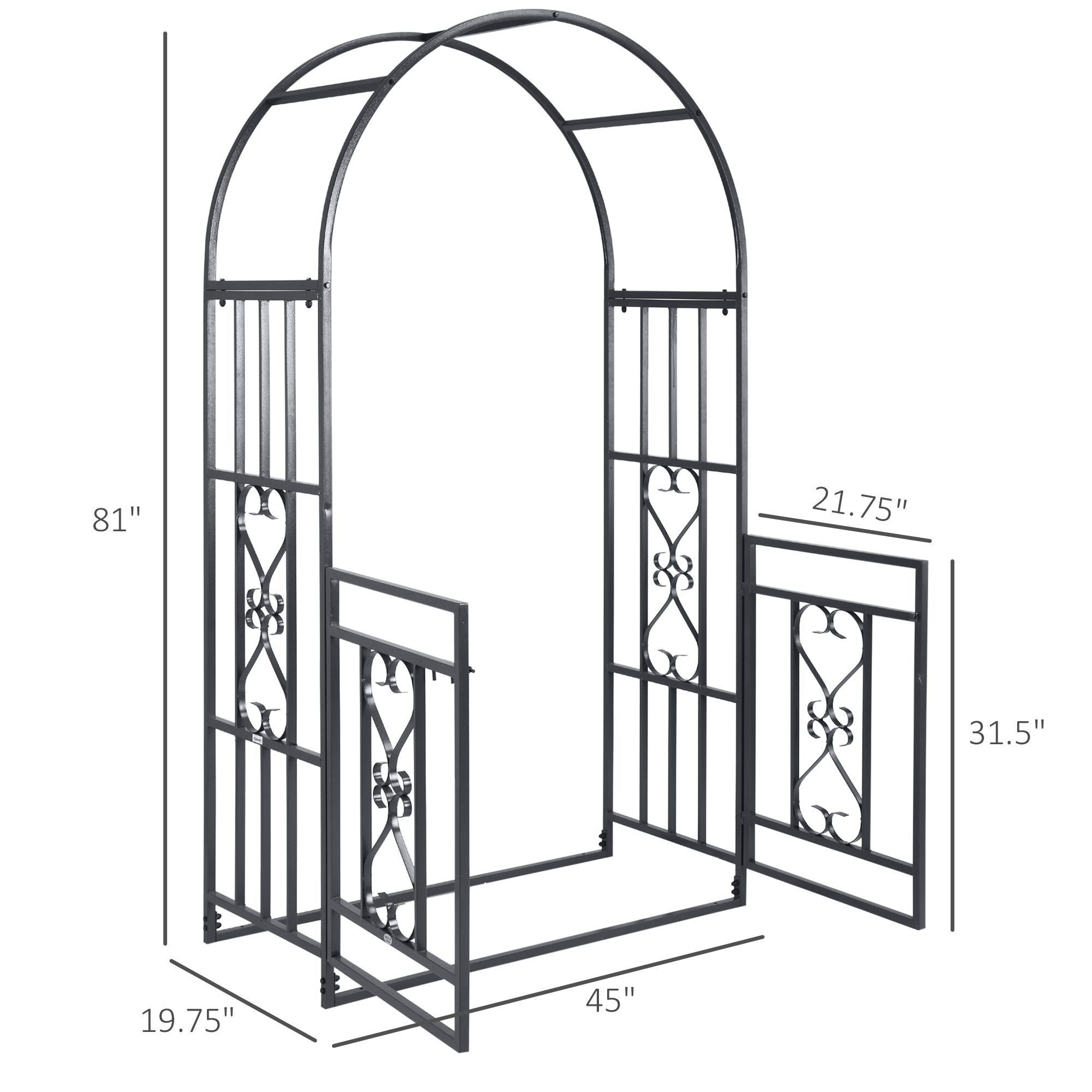 81" Metal Garden Arbor with Double Doors, Locking Gate, Climbing Vine ...