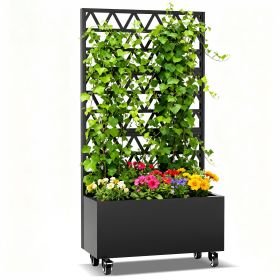 Metal Planter Box with Trellis Raised Garden Bed - 72.05"x35.83"x16.14", Trellis Privacy Screen for Climbing Plants, Vegetables