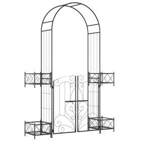 7' Garden Arch Arbor, Metal Arch Trellis with Gate, Garden Archway for Climbing Vines, Wedding Ceremony Decoration, Black