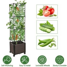 Expandable Rustproof Raised Garden Bed Planter - 62.99in Tall with Trellis, Automatic Water Drainage, 4 Lockable Wheels, Easy Assembly (No Screws