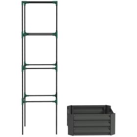Outsunny Galvanized Planter Box, 24" x 24" x 73.5" Raised Garden Bed with Tomato Cage for Climbing Vines, Dark Gray