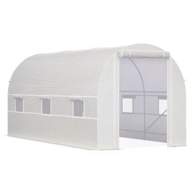 Outsunny 14.6' x 6.6' x 6.6' Walk-In Tunnel Greenhouse, Large Garden Hot House Kit with 6 Roll-up Windows & Roll Up Door, Steel Frame, White