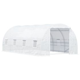 Outsunny 20' x 10' x 7' Walk-In Tunnel Greenhouse with Zippered Door & 8 Mesh Windows, Large Garden Green House Kit, Galvanized Steel Frame, Whit