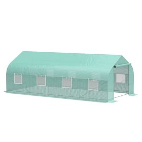 Outsunny 20' x 10' x 7' Outdoor Walk-in Greenhouse, Tunnel Green House with Roll-up Windows, Zippered Door, PE Cover, Heavy Duty Steel Frame, Gre