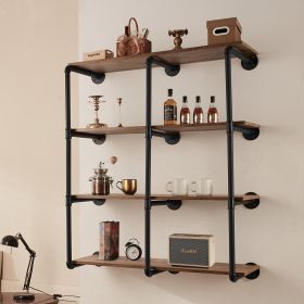 Industrial Pipe Shelf 4 Tier 3PCS 11.8in W Wall-Mount Planks NOT Included (Option: Black)
