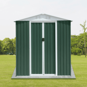 6FTx4FT Apex Roof Green Outdoor Tool Storage House Garden Shed With Aluminum Alloy Frame And Sliding Door (Color: Green)