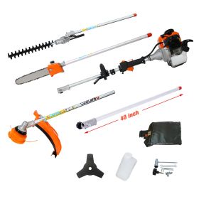 5 In 1 Multi-Functional Trimming Tool, 56CC 2-Cycle Garden Tool System With Gas Pole Saw, Hedge Trimmer, Grass Trimmer, And Brush Cutter EPA Comp (Option: Orange)