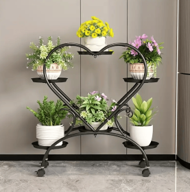 Heart-shaped Flower Pot Rack (Color: Black)