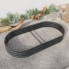 Raised Garden Bed Outdoor, Oval Large Metal Raised Planter Bed for for Plants, Vegetables, and Flowers - Silver (Color: Black)