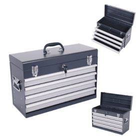Heavy Duty Metal Tool Box, 21-inch, Portable Metal Tool Box With 4 Drawers, Small Tool Chest With EVA Liners, Ball Bearing Slide Drawers Locking (Option: Antique Grey)