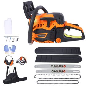 62CC Gas Powered Chainsaw, 2-Cycle Petrol Handheld Cordless Chain Saw, Gasoline Gas Chainsaws For Tree Wood Cutting,with 18 And 20 Guide Bar And (Option: Orange)