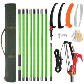 30ft Green Manual Trimmer Pole Saw Spiral Splicing With Portable Bag Fiberglass Pole Tool (Option: 30ft)