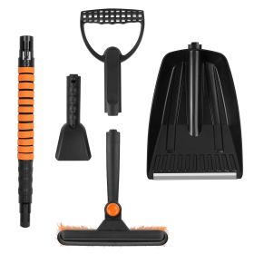 1Pc 5 In 1 Detachable Snow Remover Kits Extendable Ice Scraper Snow Shovel 180Degree Adjustable Snow Brush Head For Car Windshield Roof (Option: Orange)