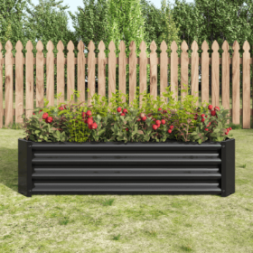 Metal Raised Garden Bed, Rectangle Raised Planter 4x2x1ft For Flowers Plants, Vegetables Herb Silver (Color: Black)