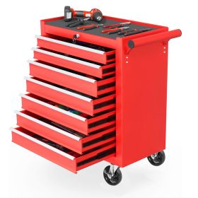 7 Drawers Tool Cabinet (Option: ROLLER CABINET WITH RUBBER TOP-RED)