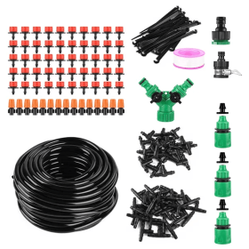 164FT Drip Irrigation Kit Automatic Garden Irrigation System Misting Plant Watering Drip Kit for Garden Greenhouse Flower Bed Patio Lawn (Color: Black)