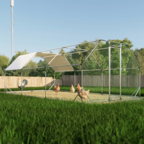 10 Ft. X 20 Ft. Galvanized Large Metal Walk In Chicken Coop Cage Farm Poultry Run Hutch Hen House (Color: Silver)