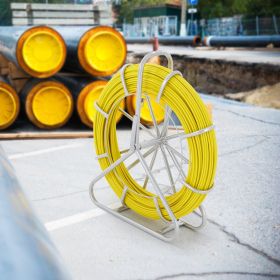 Fish Tape Fiberglass, 600 Ft, 5/16 In, Duct Rodder Fishtape Wire Puller, Cable Running Rod With Steel Reel Stand, 3 Pulling Heads, Fishing Tools (Option: Yellow)