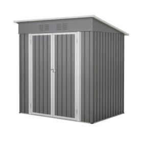 6'x4' Outdoor Metal Storage Shed For Garden Tools Lockable Door With Floor Frame (Option: Gray)