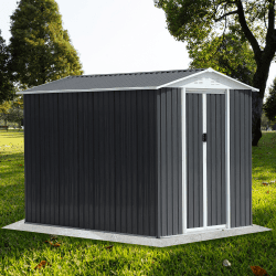 Waterproof Metal Steel Waterproof Outdoor Bike Storage Garden Shed 6FTx9FT Roof Grey With Aluminum Alloy Frame (Color: Grey)