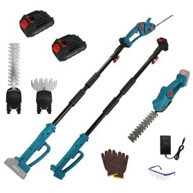 1Set Pole Mini Hedge Trimmer And Grass Shear Electric Cordless Handheld Hedge Trimmer With 90Degree Rotatable Head Telescopic Extension Pole Glov (Color: Blue)