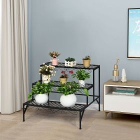 3 Tiers Metal Decorative Plant Stand (Color: Black)
