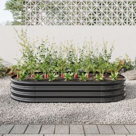Raised Garden Bed Outdoor, Oval Large Metal Raised Planter Bed for for Plants, Vegetables, and Flowers - Black (Color: as Pic)
