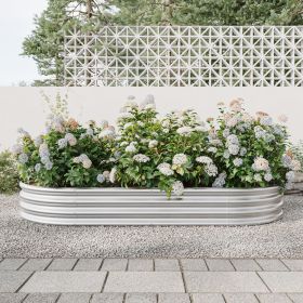 Raised Garden Bed Outdoor, Oval Large Metal Raised Planter Bed for for Plants, Vegetables, and Flowers - Silver (Color: as Pic)