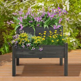 2 Tier Wooden Raised Garden Bed with Legs Drain Holes (Color: Grey)