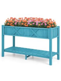 Poly Wood Elevated Planter Box with Legs Storage Shelf Drainage Holes (Color: Blue)