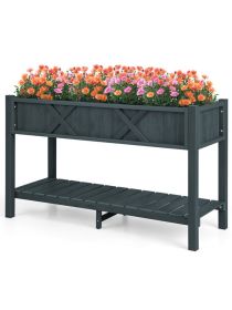 Poly Wood Elevated Planter Box with Legs Storage Shelf Drainage Holes (Color: Black)