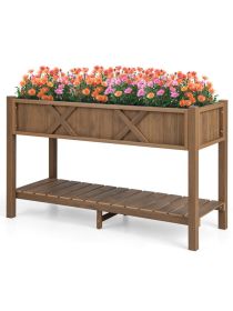 Poly Wood Elevated Planter Box with Legs Storage Shelf Drainage Holes (Color: Coffee)