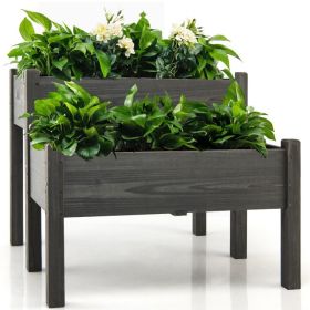 2 Tier Wooden Raised Garden Bed with Legs Drain Holes (Color: Gray)