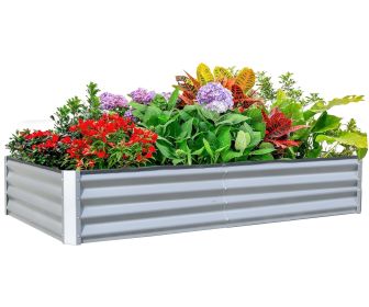 8x4x1 ft Galvanized Raised Garden Bed, Outdoor Planter Garden Boxes Large Metal Planter Box for Gardening Vegetables Fruits Flowers, Silver (Color: as Pic)