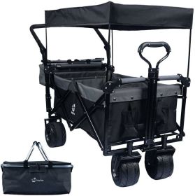 Collapsible Wagon 140L Wagons Carts Foldable with Removable Canopy, Folding Wagon Cart with Wheels for All-Terrain with Brake (Color: as Pic)