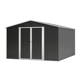 Outdoor Storage Shed 10x12 FT, Utility Metal Tool Storage With Lockable Doors And Updated Frame Structure, Large Metal Garden Shed For Backyard, (Color: Black)